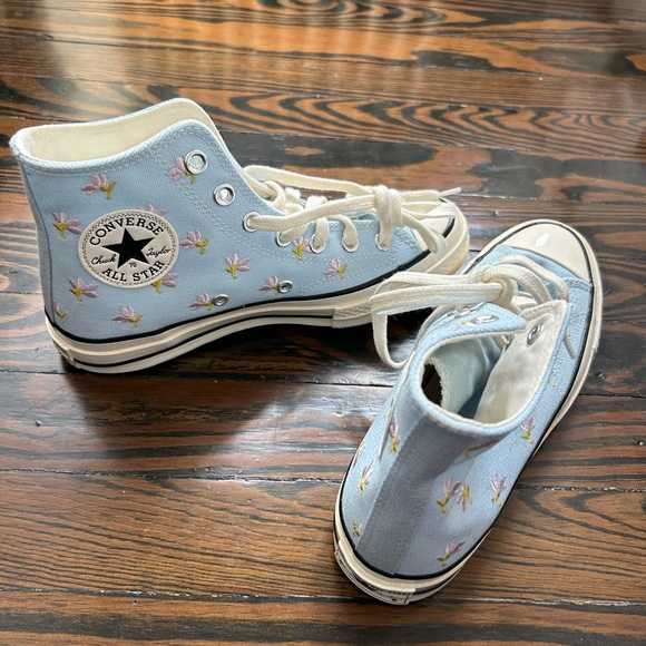 Converse Shoes Rare Blue W Flowers Converse Sneakers Never Been Worn Poshmark